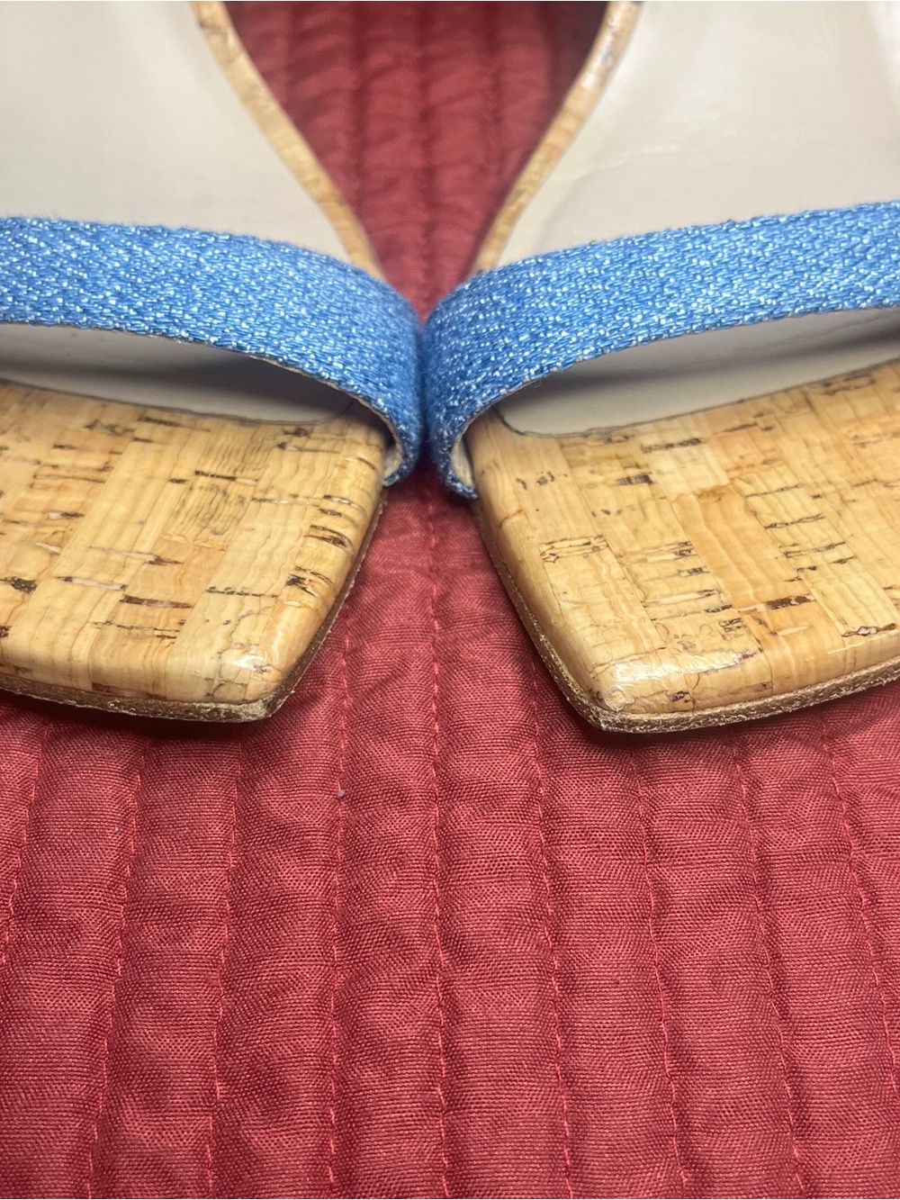 Stuart Weitzman Aleena 50 Cork Wedge Sandals Blue Slide Square Toe Size 7.5 - Picture 5 of 8